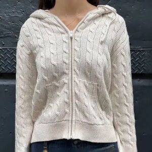Brandy Melville cream cable knit zip up hoodie